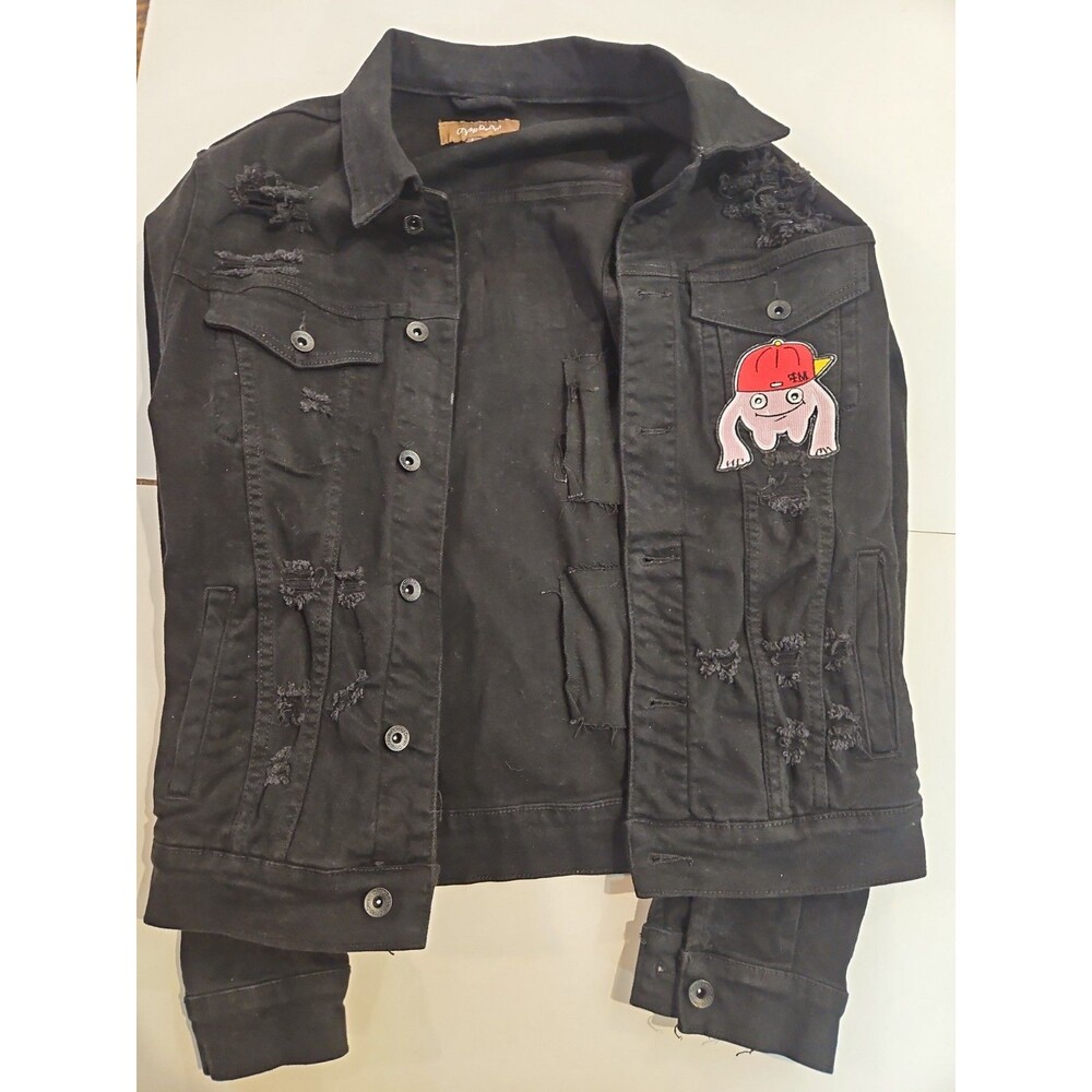 Size L CRYSP Denim Jacket Custom Made With "FLY MONSTAS" Logo On Back And Front - Picture 5 of 11